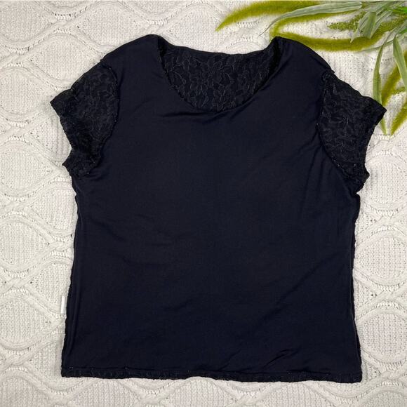 NWT GOOD CLOTHES Black Short Sleeve Textured Lace Floral 90s Style Top Sz XL - Picture 5 of 12